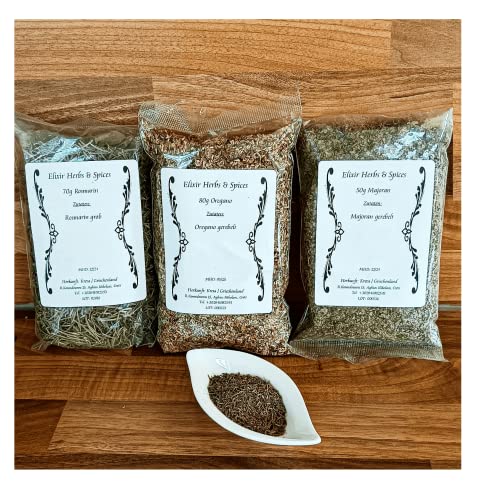 Griechische Gewürzsets Geschenkset ausgewählte Kräuter und Gewürze von Elixir Herbs & Spices auf Kreta (70g Rosmarin, 80g Oregano, 50g Majoran #56) von Elixir Herbs & Spices