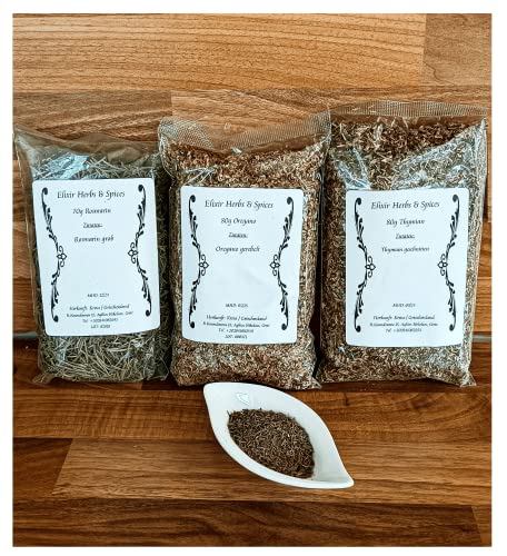 Griechische Gewürzsets Geschenkset ausgewählte Kräuter und Gewürze von Elixir Herbs & Spices auf Kreta (70g Rosmarin, 80g Oregano, 80g Thymian #54) von Elixir Herbs & Spices