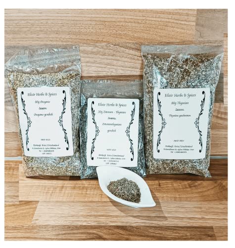 Griechische Gewürzsets Geschenkset ausgewählte Kräuter und Gewürze von Elixir Herbs & Spices auf Kreta (80g Oregano, 20g Zitronen Thymian, 80g Thymian #52) von Elixir Herbs & Spices