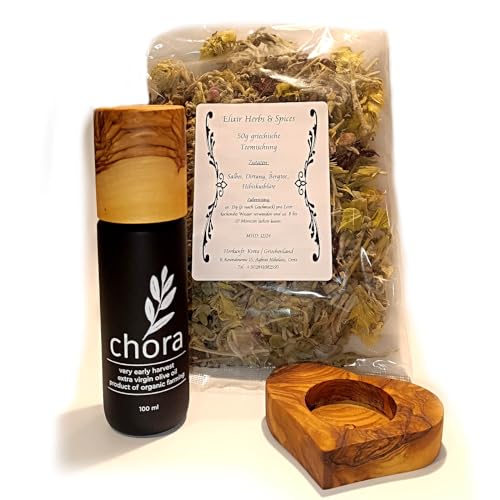 Kulinarisches Geschenkset 100ml feines Olivenöl 50g griechische Teemischung & Teelicht aus Olivenholz aus Kreta #97 Kulinarisches Geschenkset 100ml feines Olivenöl 50g griechische Teemischung & Teelicht aus Olivenholz aus Kreta #97 von Elixir Herbs & Spices