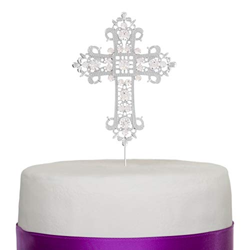 Kuchenaufsatz in Kreuzform, zur Dekoration für religiöse Feiern, Hochzeiten, Taufen, Segnungen, Namenstagen oder anderen Feiern silber von Ella Celebration