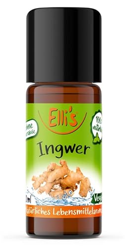 Ellis Aromen Ingwer NATÜRLICHES Lebensmittelaroma | Aromakonzentrat aus 100 % Veganen und Natürlichen Ursprung | Für Speisen & Getränke | 10 ml von Elli´s