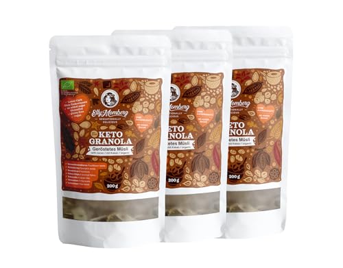 Elly Momberg - Bio-Keto Granola Kakao mit Haselnüssen ohne Zuckerzusatz*, Glutenfrei, Low Carb*600g 3er Pack von Elly Momberg