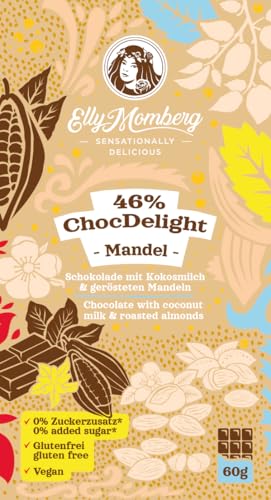 Elly Momberg - ChocDelight 46% - Kokosmilch-Schokolade mit gerösteten Mandeln - Edel-Schokolade 60 g - Vegan, ohne Zuckerzusatz - 3er Pack Elly Momberg - ChocDelight 46% - Kokosmilch-Schokolade mit gerösteten Mandeln - Edel-Schokolade 60 g - Vegan, ohne Zuckerzusatz - 3er Pack von Elly Momberg