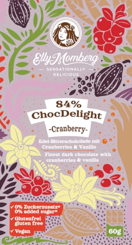 Elly Momberg - ChocDelight 84% Cranberry Edelbitter-Schokolade 60 g - Zartbitter - Vegan, ohne Zuckerzusatz - 3er Pack Elly Momberg - ChocDelight 84% Cranberry Edelbitter-Schokolade 60 g - Zartbitter - Vegan, ohne Zuckerzusatz - 3er Pack von Elly Momberg
