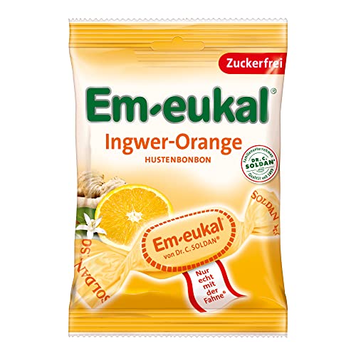 Em-eukal Ingwer-Orange Hustenbonbon zuckerfrei 75g – Aromatischer Ingwer und fruchtig-erfrischende Orangen sorgen für ein harmonisches Geschmackserlebnis – Mit Vitamin C (1 x 75g) von Em-eukal