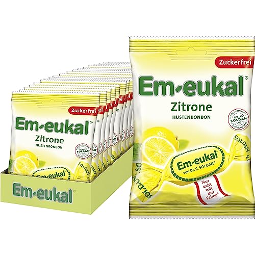 Em-eukal Hustenbonbons Zitrone mit Vitamin C, Zuckerfrei & laktosefrei, Lutschbonbons mit Mentholnote, 20 x 75 g von Em-eukal