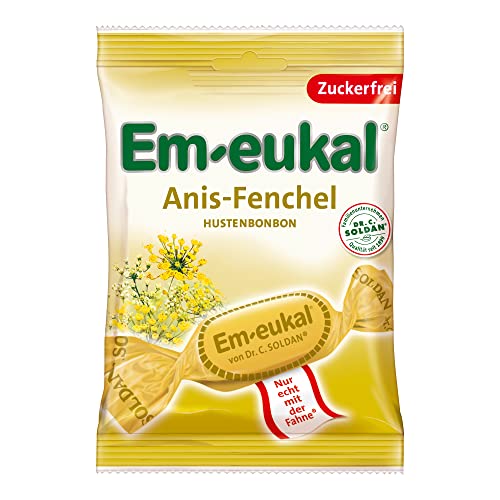 Em-eukal Anis-Fenchel Hustenbonbon zuckerfrei 75g – Kräutersanfter Geschmack mit ätherischen Ölen und feinem Anis- und Fenchelextrakt – Mit leichter Mentholnote (1 x 75g) von Em-eukal