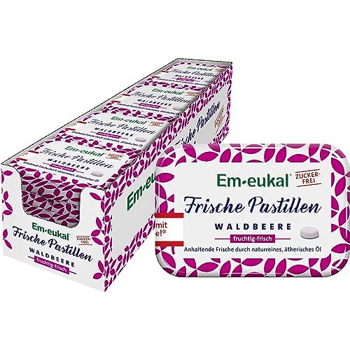 Em-eukal Frische Pastillen Waldbeere fruchtig-frisch, Zuckerfrei, Anhaltende Frische durch naturreines & ätherisches Öl, 12x20 g von Em-eukal