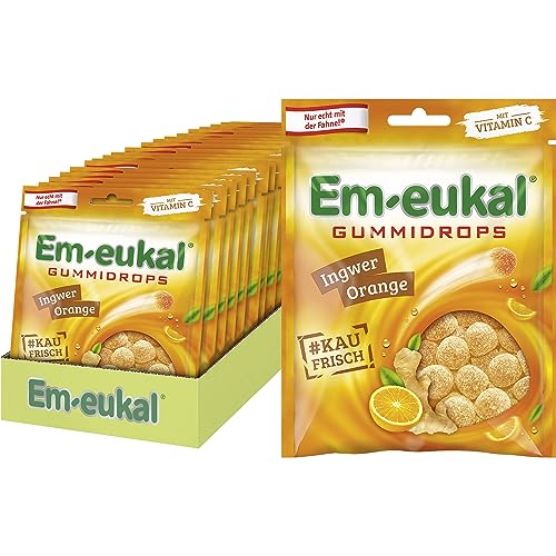 Em-eukal Gummidrops Ingwer-Orange, mit Vitamin C, Kaugenuss der Extraklasse, 20er Pack (20 x 90g) von Em-eukal