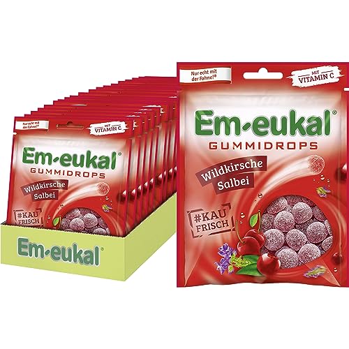 Em-eukal Gummidrops Wildkirsche-Salbei, mit Vitamin C, Kaugenuss der Extraklasse, 20er Pack (20 x 90g) von Em-eukal