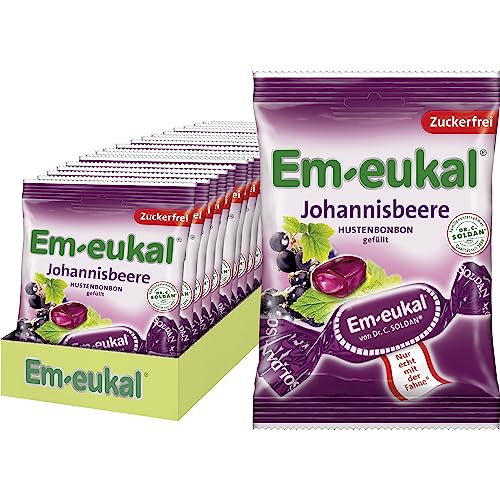 Em-eukal Hustenbonbon Johannisbeere, Zuckerfrei & laktosefrei, Lutschbonbons mit Vitamin C, Ohne Zucker – 20x75g von Em-eukal
