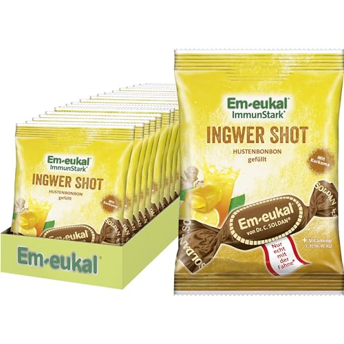 Em-eukal Hustenbonbons, Ingwer-Shot gefüllt mit Vitaminen, Zuckerhaltig & laktosefrei, Großpackung 20x75g von Em-eukal