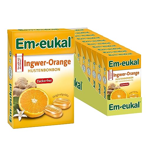 Em-eukal Hustenbonbons Minis Ingwer-Orange, Zuckerfrei, 10x50g von Em-eukal