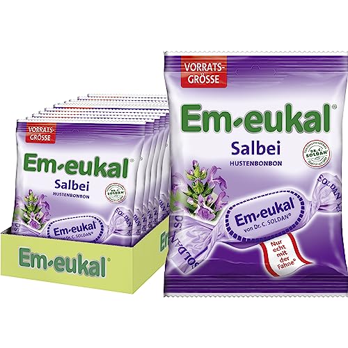 Em-eukal Hustenbonbons Salbei, Zuckerhaltig, 12er Pack (12 x 150 g Beutel) von Em-eukal