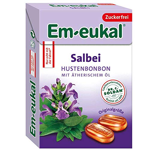 Em-eukal Hustenbonbons Salbei Box Minis, Zuckerfrei & ohne Laktose, mit Vitamin C, 50 g von Em-eukal