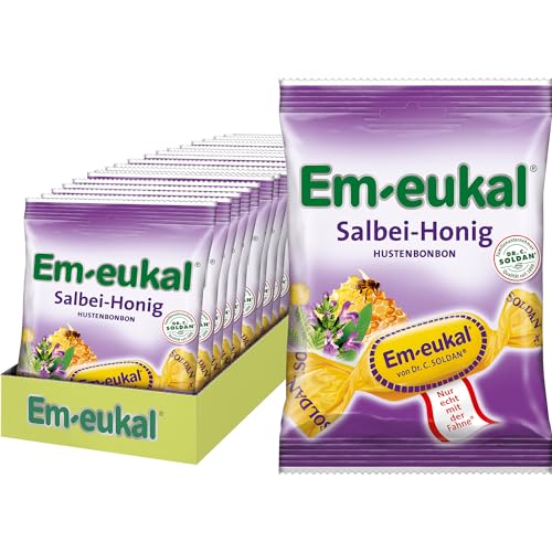 Em-eukal Hustenbonbons Salbei-Honig, mit Vitamin C, Zuckerhaltig & Laktosefrei, (20 x 75 g) von Em-eukal