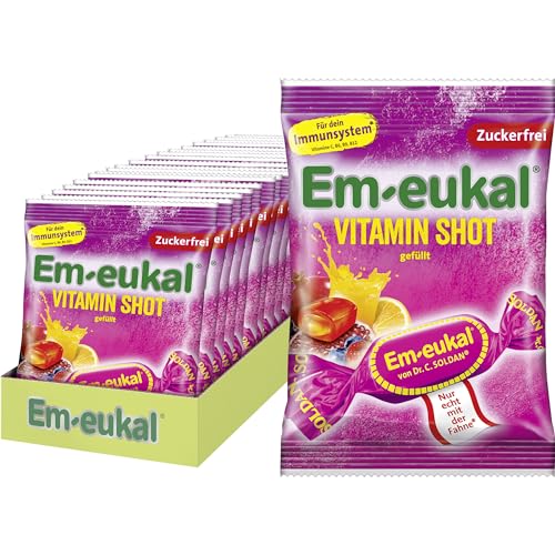 Em-eukal Vitamin Shot Filled Sugar-Free Storage Pack - Refreshingly Fruity with 10 Vitamins - With Fruit Juice Concentrate of Pomegranate and Valuable Orange Oil - 20 x 75 g Bags von Em-eukal