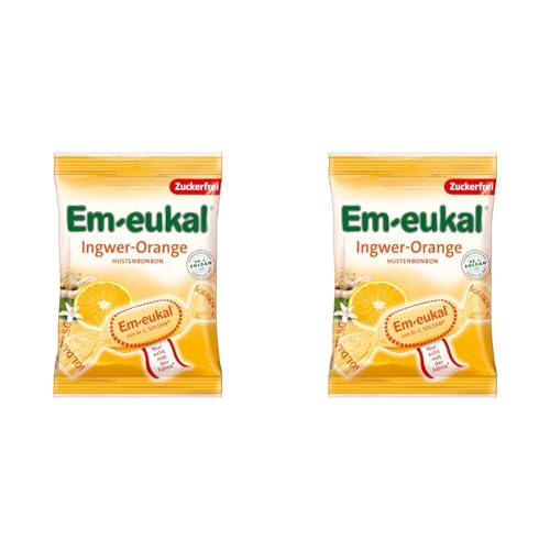 Em-eukal Ingwer-Orange Hustenbonbon zuckerfrei 75g – Aromatischer Ingwer und fruchtig-erfrischende Orangen sorgen für ein harmonisches Geschmackserlebnis – Mit Vitamin C (1 x 75g) (Packung mit 2) von Em-eukal