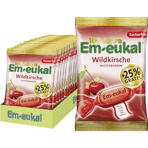 Em-eukal Jubiläumsbeutel Wildkirsche Hustenbonbons, zuckerfrei, Fruchtig mit leichter Mentholnote, Wohltuend bei Husten & Heiserkeit –15 x 94g Em-eukal Jubiläumsbeutel Wildkirsche Hustenbonbons, zuckerfrei, Fruchtig mit leichter Mentholnote, Wohltuend bei Husten & Heiserkeit –15 x 94g von Em-eukal