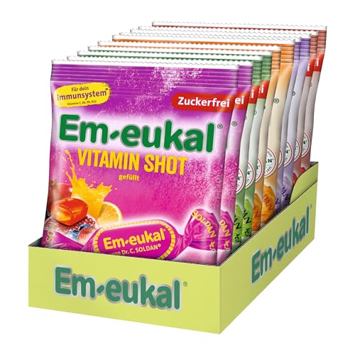 Em-eukal Lieblingssorten Mix Pack – 5 Sorten Hustenbonbons zuckerfrei und zuckerhaltig mit Vitamin C, Honig, Eukalyptus, Wildkirsche & Frucht – 10 x 75g, 2 Beutel pro Sorte Em-eukal Lieblingssorten Mix Pack – 5 Sorten Hustenbonbons zuckerfrei und zuckerhaltig mit Vitamin C, Honig, Eukalyptus, Wildkirsche & Frucht – 10 x 75g, 2 Beutel pro Sorte von Em-eukal