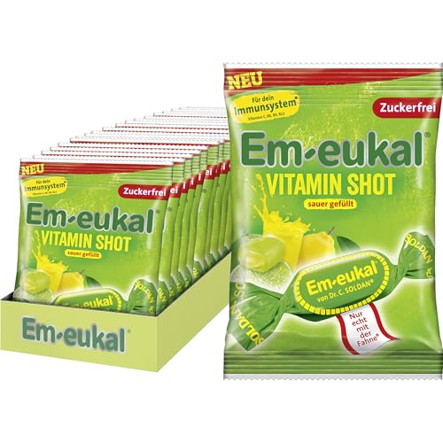 Em-eukal Vitamin Shot Sauer gefüllt 1500g – Bonbons mit einer sauer-fruchtigen Füllung, mit Vitamin C, Vitamin B12 und Vitamin E, zuckerfrei, laktosefrei – 20 x 75g Em-eukal Vitamin Shot Sauer gefüllt 1500g – Bonbons mit einer sauer-fruchtigen Füllung, mit Vitamin C, Vitamin B12 und Vitamin E, zuckerfrei, laktosefrei – 20 x 75g von Em-eukal