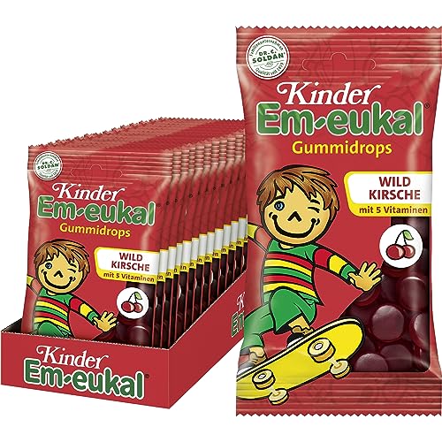 Kinder Em-eukal Gummidrops Wildkirsche, Zuckerhaltig mit 5 Vitaminen, 15er Pack (15 x 75 g Packung) von Em-eukal