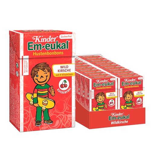 Kinder Em-eukal Hustenbonbons Wildkirsche, Minis Zuckerfrei mit 5 Vitaminen, 20x40g von Em-eukal