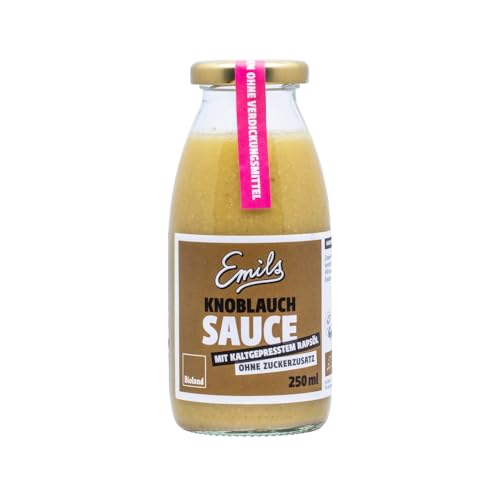 Emils Knoblauch Soße 250 ml, Vegan, BIO, Ohne Zusatzstoffe, Ohne Zuckerzusatz, von Emils