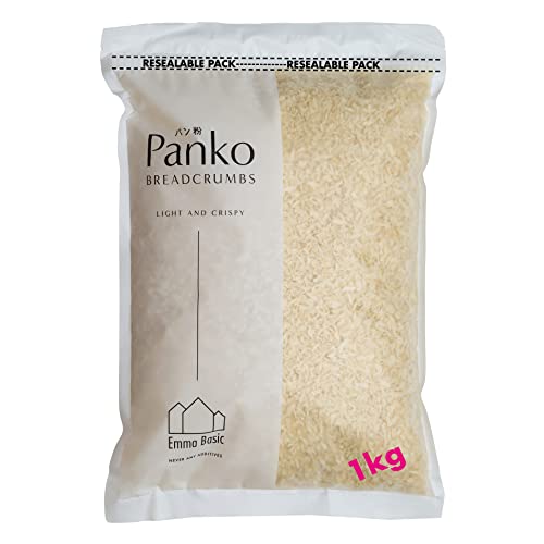 Emma Basic Panko Paniermehl 10 mm Super Premium 1kg Beutel, Lange Nadel -Form, Weniger ölig, Extra knusprig, Japanischer Stil, Kein Palmöl, keine Zusatzstoffe von Emma Basic