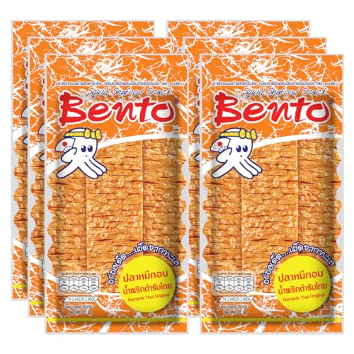 Bento Thai Snack Box Getrocknete Tintenfisch Meeresfrüchte, Geschmack - Namprik Thai Original (Orange), 18 g x 6 Beutel (6 Stück) von EmoBug