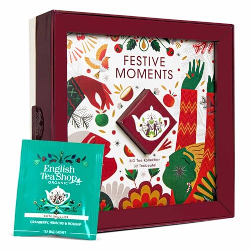 ETS Tee Geschenk Set Festive Moments | 4 x 8 ausgewählte BIO Tee Sorten zur Weihnachtszeit & Advent | 32 Teebeutel Box von English Tea Shop