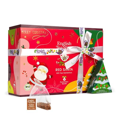ETS - Teegeschenk mit Schleife "Red Santa Christmas" | BIO Wintertee Set | Geschenk Weihnachten Wichtelgeschenk Weihnachtsdeko | 12 Pyramidenbeutel von English Tea Shop