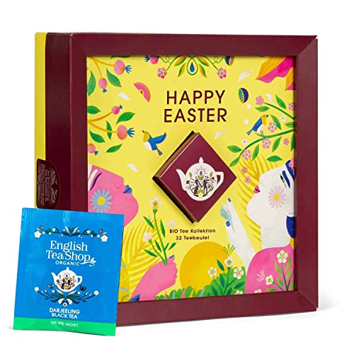 ETS Tee Geschenk Happy Easter | 4 Bio Tee Mischungen Früchtetee, Weißer Tee, Grüner Tee & Darjeeling als Ostergeschenk zu Ostern | BIO | 4 x 8 Teebeutel von English Tea Shop