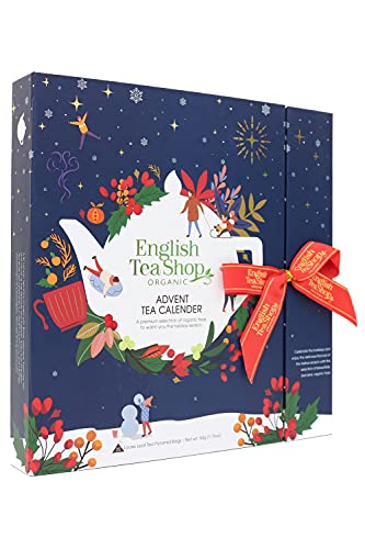 English Tea Shop - Teebuch Adventskalender mit Schleife "Christmas Night", 25 Boxen mit BIO-Tees in hochwertigen Pyramiden-Teebeuteln von English Tea Shop