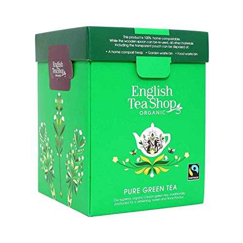 ETS - Teegeschenk Set "Grüner Tee", BIO, FairTrade, mit Holz-Teelöffel in origineller Origami Geschenk Box, 80g loser Grüner Tee von English Tea Shop