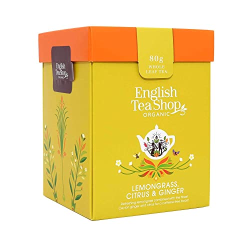 ETS - Teegeschenk Set "Lemongras Ingwer & Zitrusfrüchte" Kräutertee, BIO, mit Holz-Teelöffel in origineller Geschenk Box, 80g loser Tee von English Tea Shop