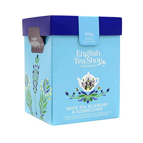 English Tea Shop - Teegeschenk Set "White Blueberry & Elderflower", mit Holz-Teelöffel in origineller Origami Geschenkbox, 80g loser Tee von English Tea Shop