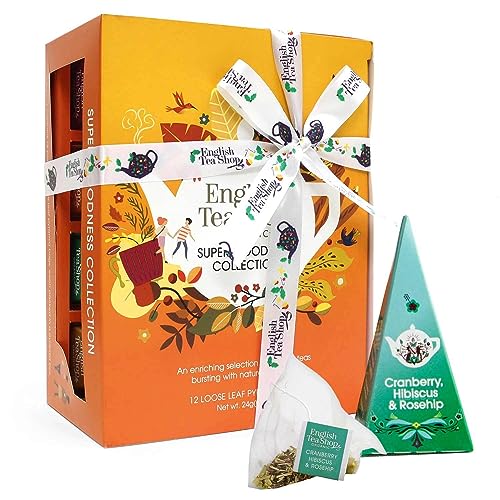 ETS Teegeschenk mit Schleife "Super Goodness Tee Kollektion" | Tee Geschenk und Probierbox | Superfood Tee | BIO | 12 Pyramidenbeutel von English Tea Shop