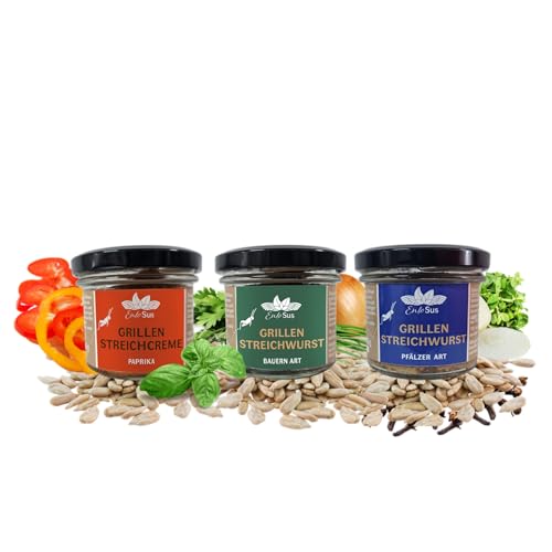 EntoSus – Brotaufstrich, Streichwurst, Streichcreme, nachhaltig, lokal gezüchtete Grillen aus Deutschland als Fleischalternative essbare Insekten (3x 90g, Aufstrich Trio) EntoSus – Brotaufstrich, Streichwurst, Streichcreme, nachhaltig, lokal gezüchtete Grillen aus Deutschland als Fleischalternative essbare Insekten (3x 90g, Aufstrich Trio) von EntoSus