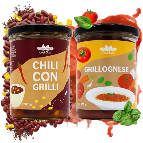 EntoSus – Gourmet Duo – Zwei köstliche Soßen auf Basis essbarer Insekten. Das Probier-Set beinhaltet 1x Chili Con Grilli und 1x Grillognese im Glas á 370g. nachhaltig und proteinreich EntoSus – Gourmet Duo – Zwei köstliche Soßen auf Basis essbarer Insekten. Das Probier-Set beinhaltet 1x Chili Con Grilli und 1x Grillognese im Glas á 370g. nachhaltig und proteinreich von EntoSus