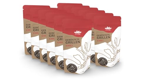 EntoSus – getrocknete und geröstete Grillen, Geschmack: Chili, 12x 20g, crunchy Snackgrillen, nachhaltiger Fleischersatz, Insekten als Protein Snack oder als Kochzutat, in Deutschland gezüchtet von EntoSus