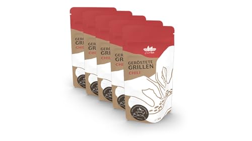 EntoSus – getrocknete und geröstete Grillen, Geschmack: Chili, 5x 20g, crunchy Snackgrillen, nachhaltiger Fleischersatz, Insekten als Protein Snack oder als Kochzutat, in Deutschland gezüchtet von EntoSus