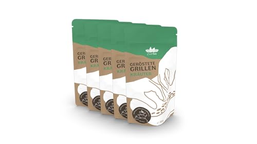 EntoSus – getrocknete und geröstete Grillen, Geschmack: Kräuter, 5x 20g, crunchy Snackgrillen, nachhaltiger Fleischersatz, Insekten als Protein Snack oder als Kochzutat, in Deutschland gezüchtet von EntoSus