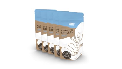 EntoSus – getrocknete und geröstete Grillen, Geschmack: Salz, 5x 20g, crunchy Snackgrillen, nachhaltiger Fleischersatz, Insekten als Protein Snack oder als Kochzutat, in Deutschland gezüchtet von EntoSus