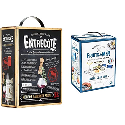 Entrecote - Merlot, Cabernet Sauvignon, Syrah - BIB Bag in Box (1 x 3 l) & Gourmet Père & Fils - Fruits De Mer - Sauvignon Blanc, Sémillon - Weißwein aus Frankreich - Bag in Box BIB (1 x 5 l) von Entrecote