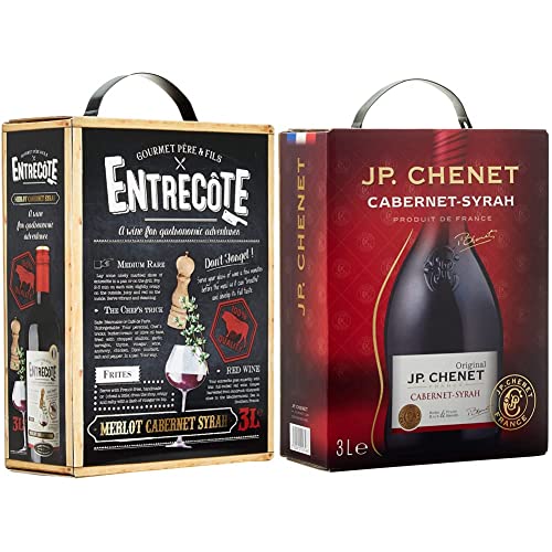 Entrecote - Merlot, Cabernet Sauvignon, Syrah - BIB Bag in Box (1 x 3 l) & JP Chenet - Original Cabernet Syrah Rotwein aus Pays d'Oc, Frankreich - Großpackungen Wein Bag in Box 3l (1 x 3 L) von Entrecote
