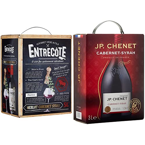 Entrecote - Merlot, Cabernet Sauvignon, Syrah - BIB Bag in Box (1 x 5 l) & JP Chenet - Original Cabernet Syrah Rotwein aus Pays d'Oc, Frankreich - Großpackungen Wein Bag in Box 3l (1 x 3 L) von Entrecote