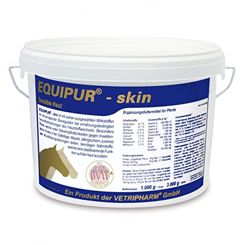 Equipur skin von Vetripharm| 1 kg | Ergänzungsfuttermittel für Pferde | Kann zum Schutz der empfindlichen Pferdehaut beitragen | Enthält eine ausgewählte Nährstoff-Kombination von Equipur