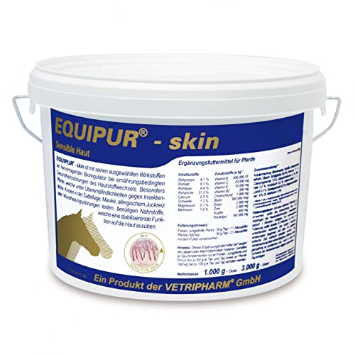 Equipur skin von Vetripharm| 1 kg | Ergänzungsfuttermittel für Pferde | Kann zum Schutz der empfindlichen Pferdehaut beitragen | Enthält eine ausgewählte Nährstoff-Kombination Equipur skin von Vetripharm| 1 kg | Ergänzungsfuttermittel für Pferde | Kann zum Schutz der empfindlichen Pferdehaut beitragen | Enthält eine ausgewählte Nährstoff-Kombination von Equipur